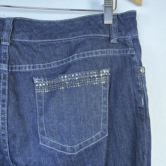 Chico’s Large 14 Blue Women’s Denim Jeans Rhinestones platinum 80's sandra crop - Picture 6 of 13